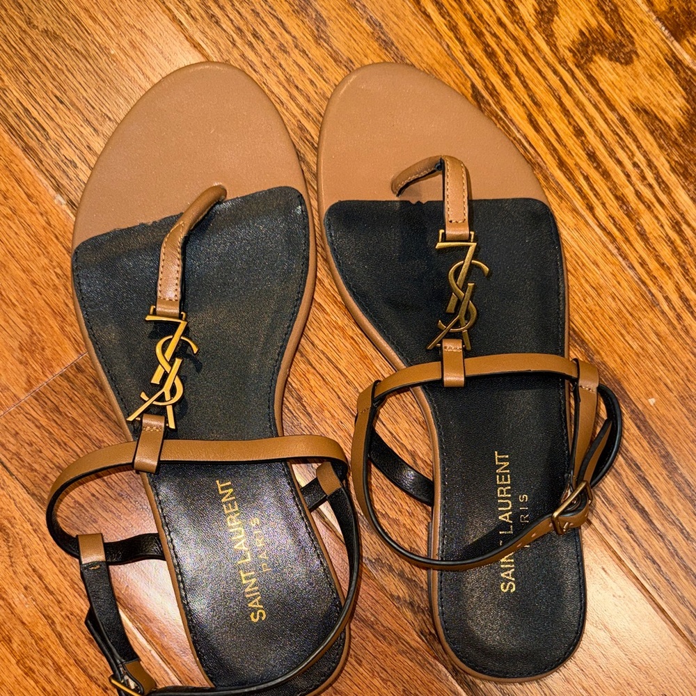Saint Laurent Tan and Black Sandals